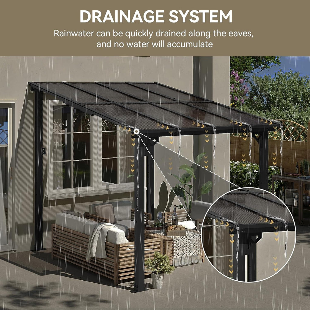 Aoxun Wall-Mounted Gazebo Awning, 8x10, Black