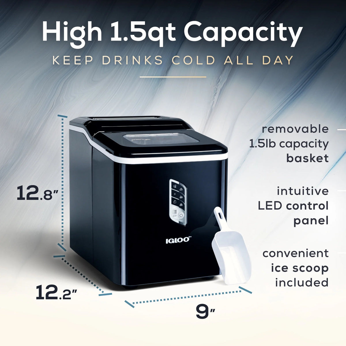 Igloo Self-Cleaning Countertop Ice Maker, 1.5 qt, 26 lbs/24 Hours, Aqua