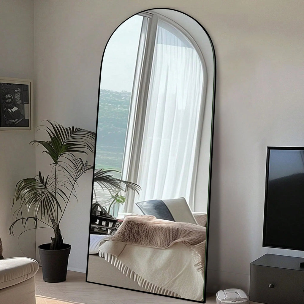 Arched Full-Length Wood Floor Mirror, Black Or Gold, 65x22/71x24/71x28/71x32