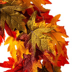 Thanksgiving LED Lighted Fall Maple Leaf Wreath And Garland, 24 in Wreath / 72 in Garland - 20 Clear Lights