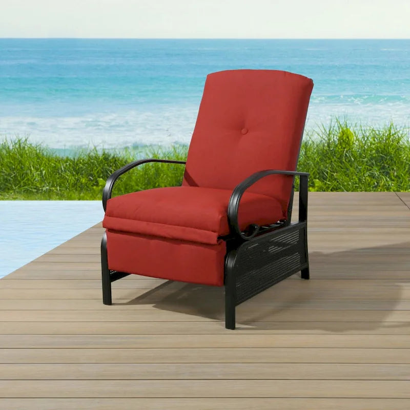 Adjustable Patio Recliner Lounge Chair With Cushion, 300 lbs - 38 (D) x 26.5 (W) x 38.5 (H) Inches