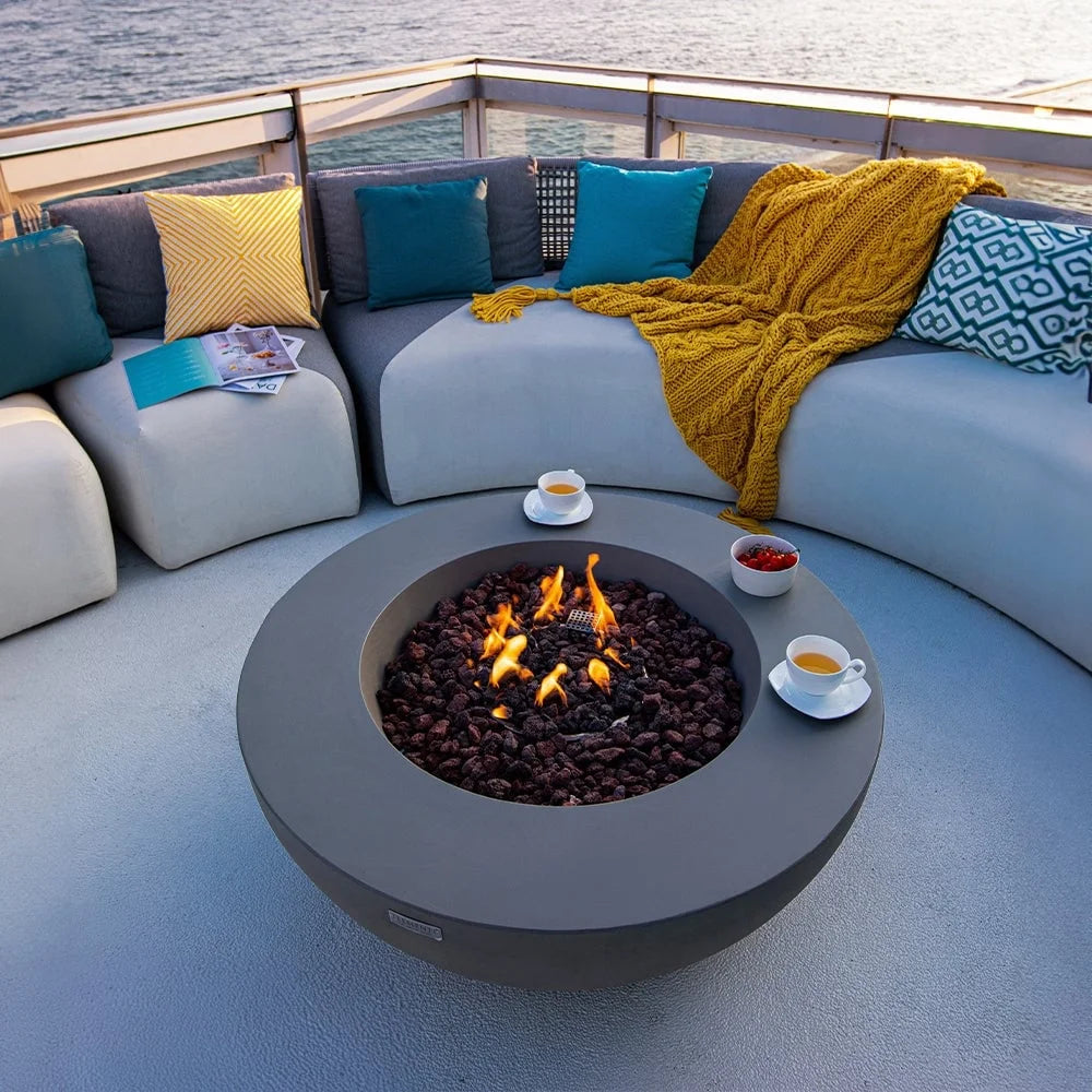 Elementi Outdoor Lunar Fire Bowl 42 Inches Grey Glass Reinforced Concrete Natural Gas Fire Pit Table
