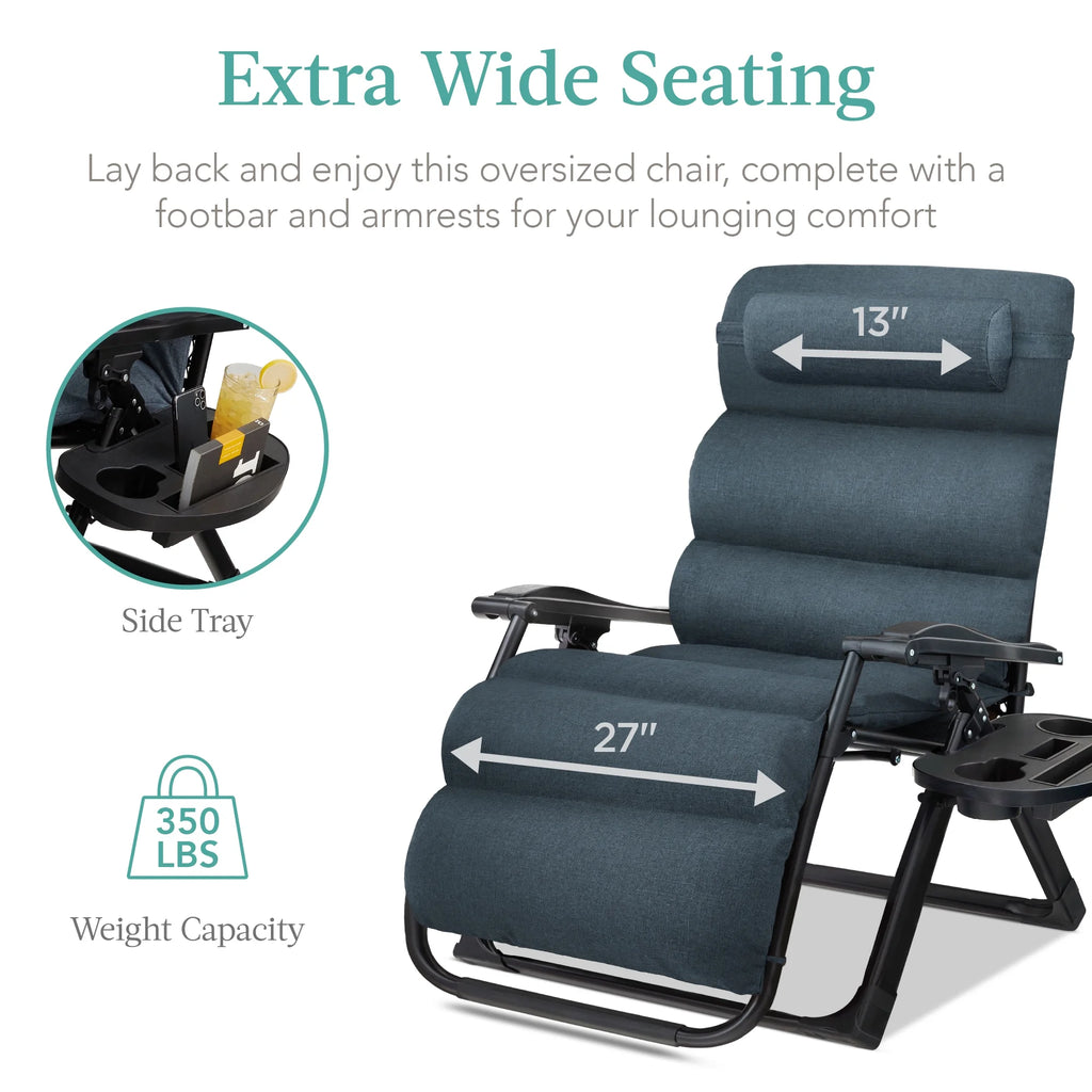 Best Choice Products Oversized Zero Gravity Folding Recliner With Removable Cushion And Side Tray - Fossil Gray