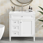 36 Inch Black Bathroom Vanity With Single Sink, 2 Drawers, Solid Wood Frame