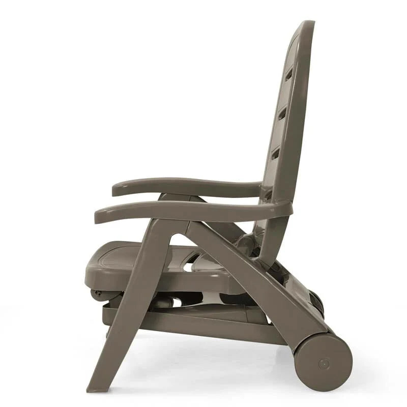 Rolling Folding Plastic Pool Lounge Chair With Armrests, 5 Position - Patio Deck Beach Chair