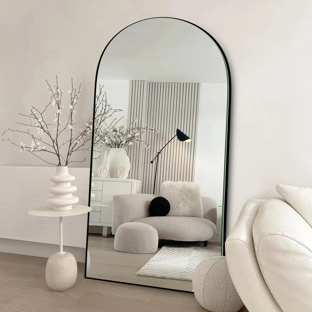 Arched Full-Length Wood Floor Mirror, Black Or Gold, 65x22/71x24/71x28/71x32