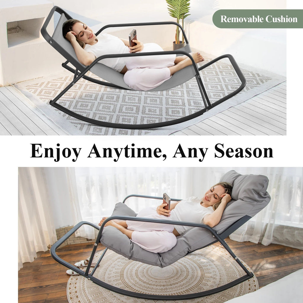 RADIATA Oversized Wicker Papasan Rocking Recliner With Footrest, 450 lbs, Beige