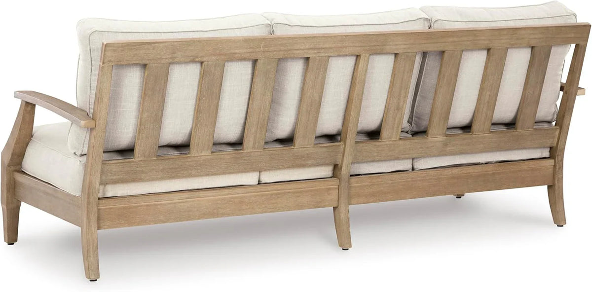 Signature Design by Ashley Clare View Outdoor Patio Eucalyptus Sofa With Cushions, Beige