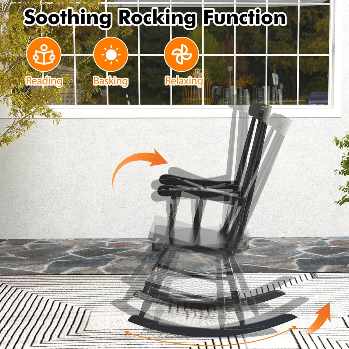 Costway Rubber Wood Rocking Chair, White, 22 x 32 x 44 in, 300 lbs
