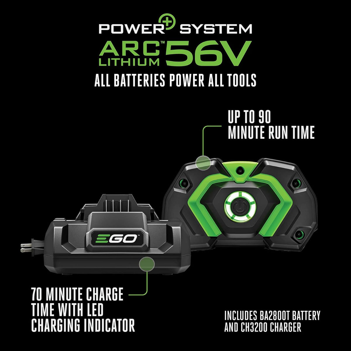 EGO POWER+ Cordless Electric Leaf Blower 765 CFM With 56V 5.0Ah Battery And Charger - LB7654
