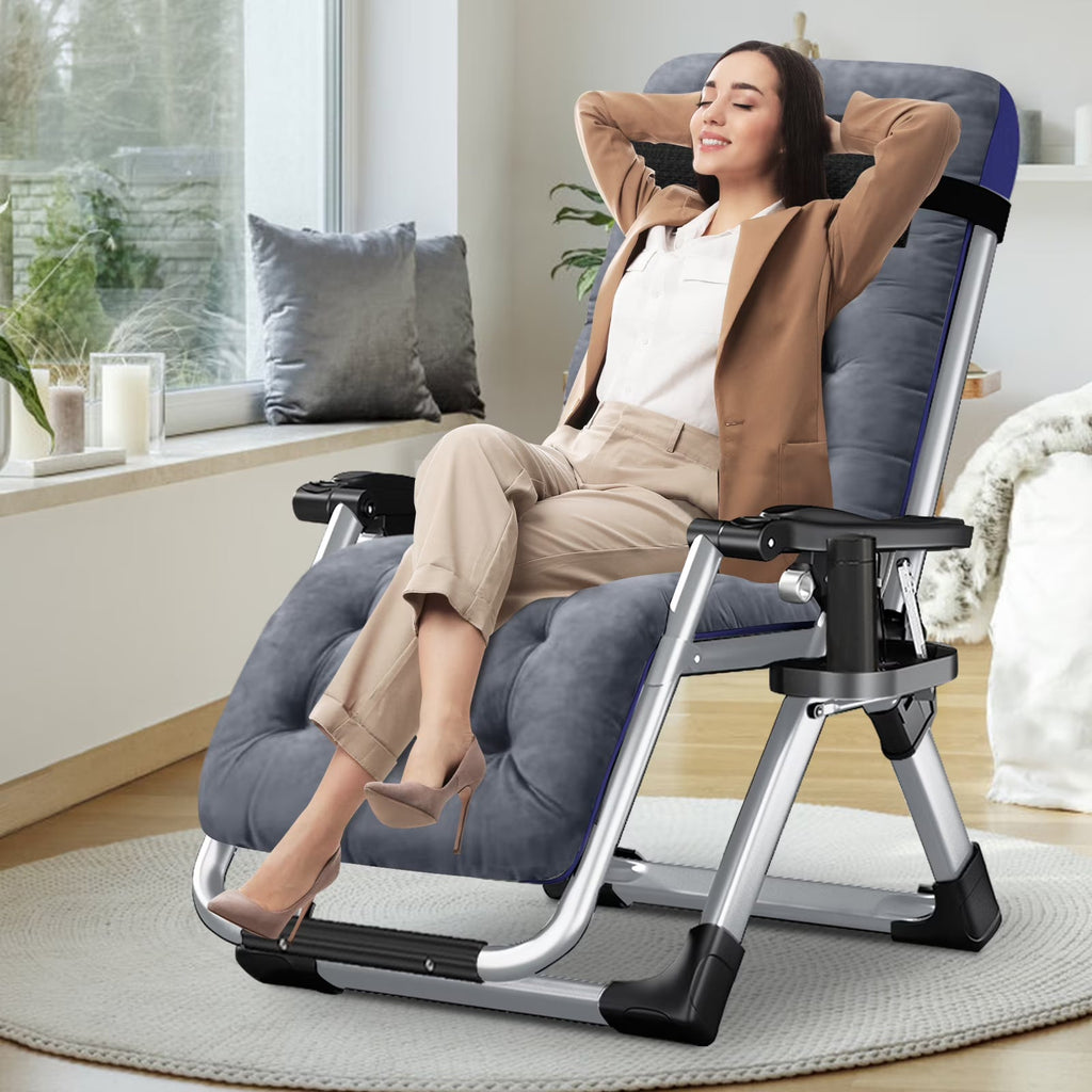 NAIZEA Zero Gravity Chair With Removable Cushion, Cup Holder, and Black Color