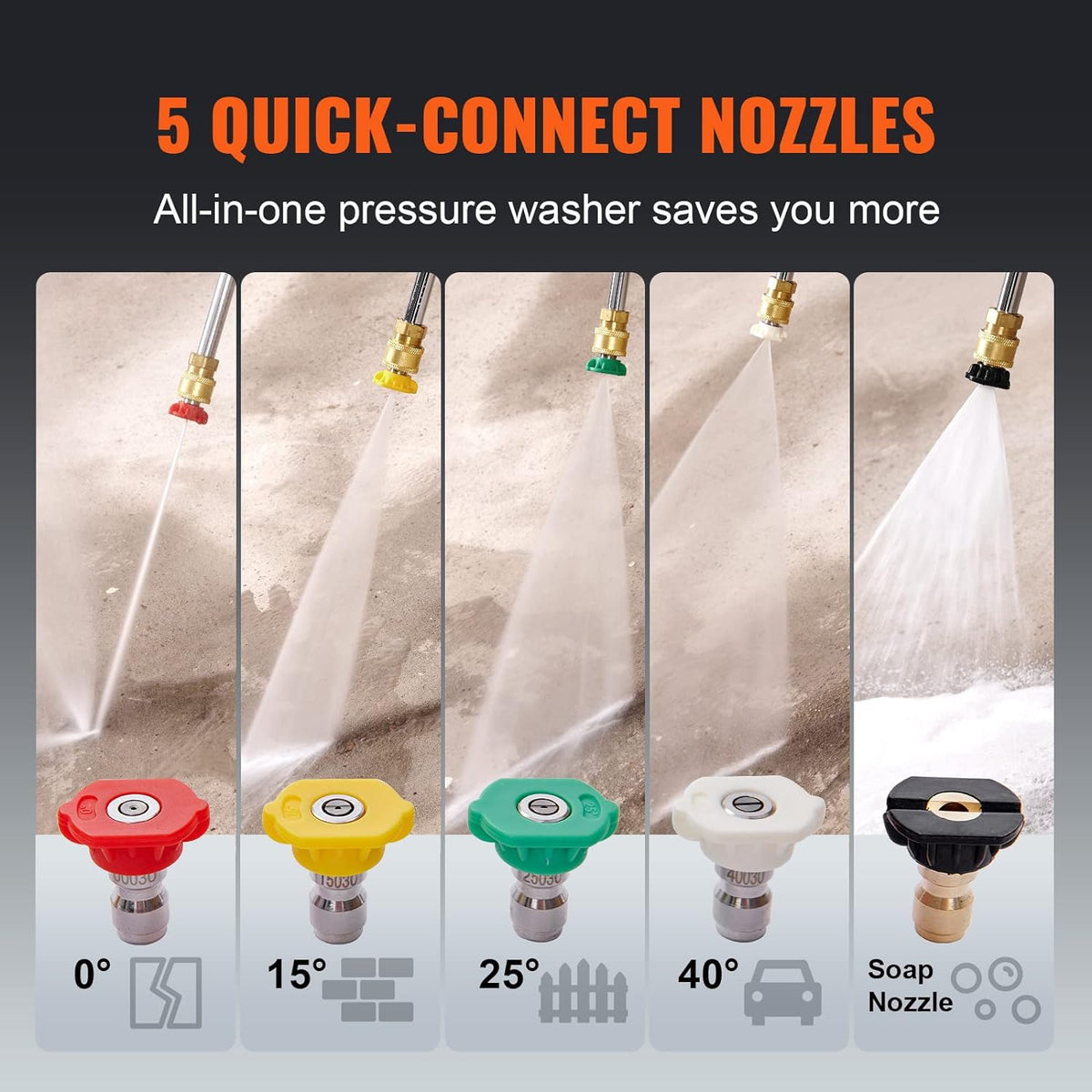 VEVOR Gas Powered Pressure Washer 3400 PSI 2.6 GPM With 5 Quick Connect Nozzles - Copper Pump