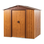 Outdoor Metal Storage Shed 6.36 x 5.7ft With Floor Frame, Sliding Doors, Brown & Wood Grain, No Window