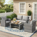 Wisteria Lane 4-Piece Wicker Patio Conversation Set With Cushions And Glass Table - Ash Gray