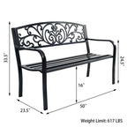 Outdoor Patio Bench With Cast Iron Backrest And Steel Frame, 50 x 23 1/2 x 33 1/2 in