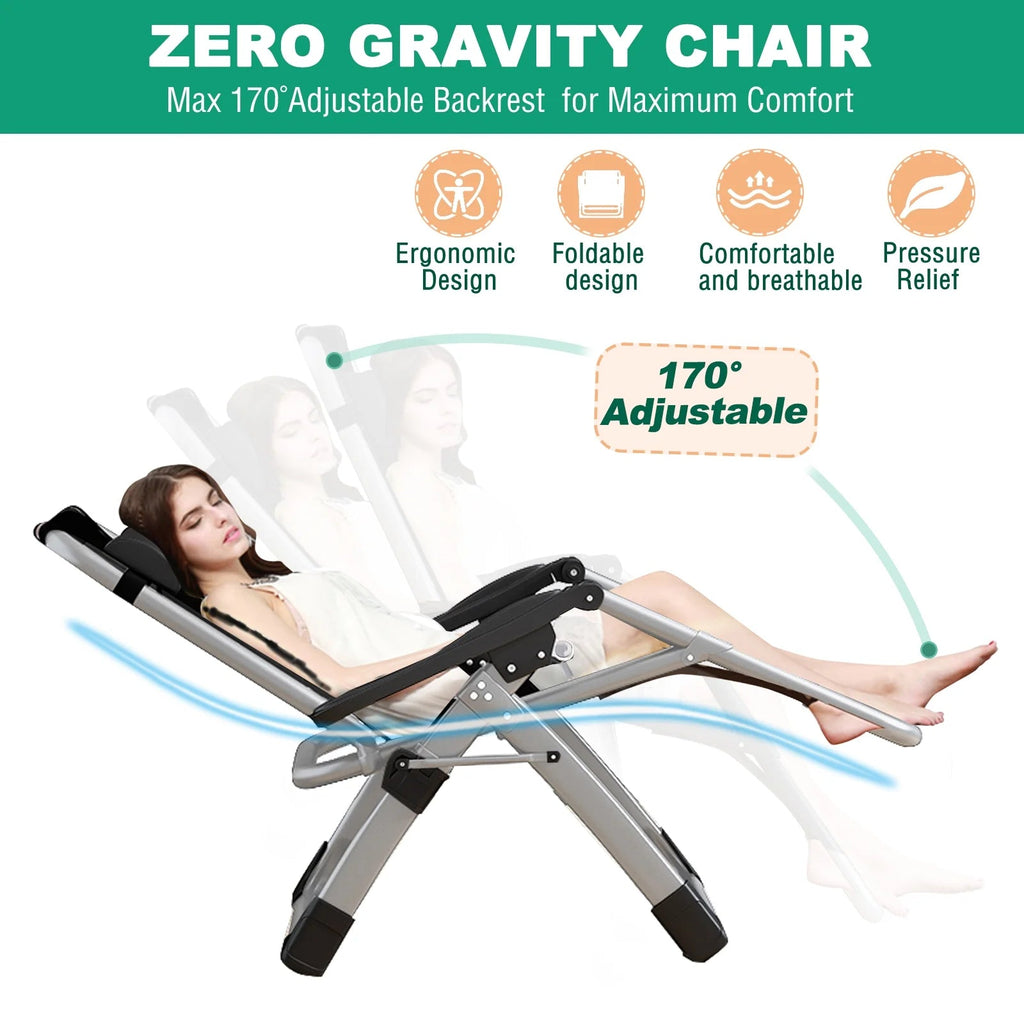 NAIZEA Zero Gravity Chair With Removable Cushion, Cup Holder, and Black Color