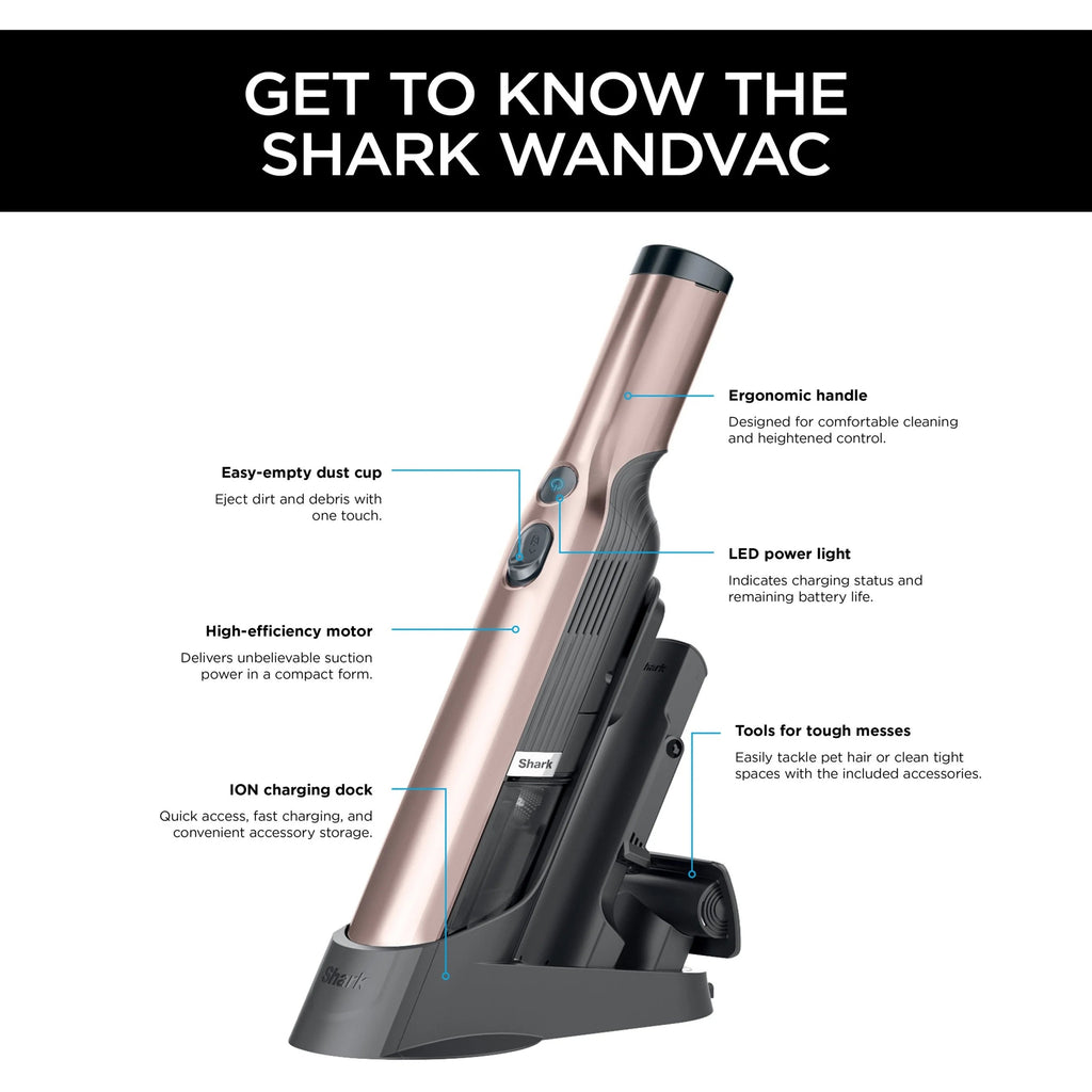 Shark Wandvac Cordless Handheld Vacuum for Pet Hair, Carpet and Car, Graphite - WV200