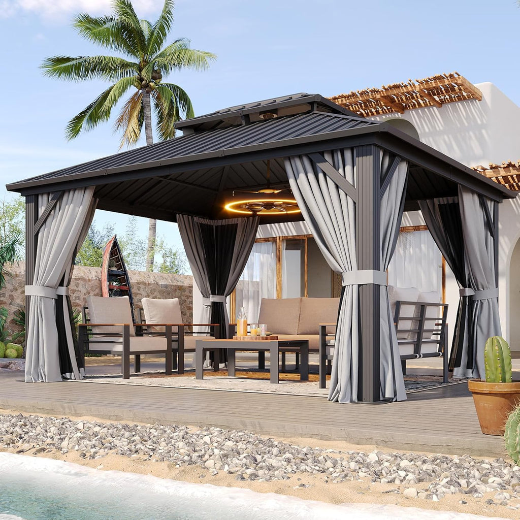 Aoxun 10x12 Hardtop Gazebo With Double Galvanized Steel Roof, Gray