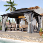 Aoxun 10x12 Hardtop Gazebo With Double Galvanized Steel Roof, Gray