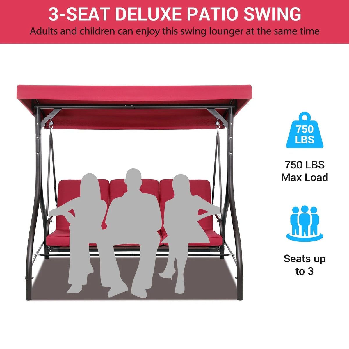 Arlopu 3-Person Outdoor Convertible Porch Swing Glider With Canopy