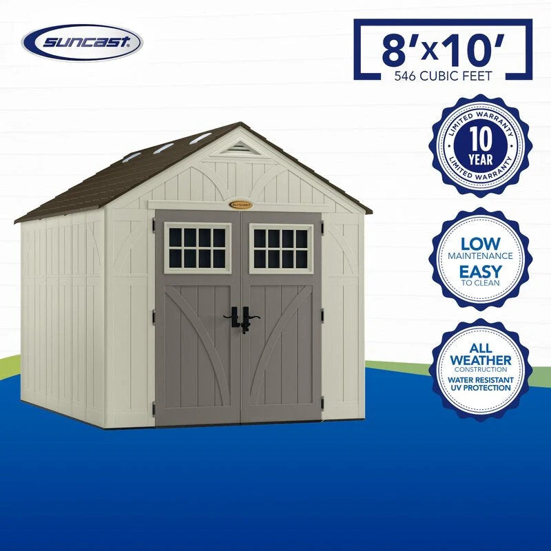 Outdoor Plastic Storage Shed 8 ft W x 10 ft D - Gray/Ivory