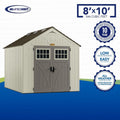 Outdoor Plastic Storage Shed 8 ft W x 10 ft D - Gray/Ivory