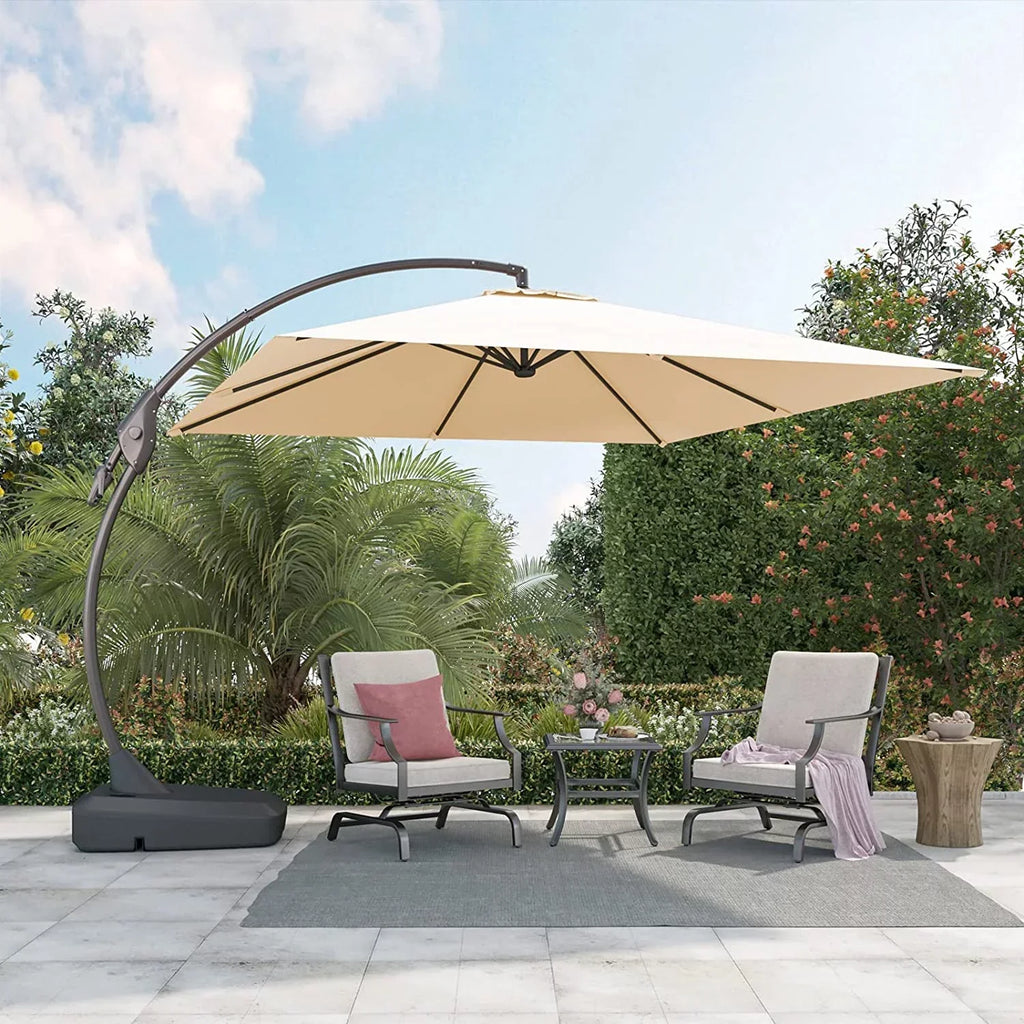 Grand Patio 10x10 ft Deluxe Aluminium Offset Umbrella With Base, Champagne - Napoli