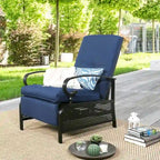 Adjustable Patio Recliner Lounge Chair With Cushion, 300 lbs - 38 (D) x 26.5 (W) x 38.5 (H) Inches