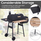 Outsunny Portable Charcoal BBQ Grill And Offset Smoker Combo, 48.75in x 20.75in x 41in - Black