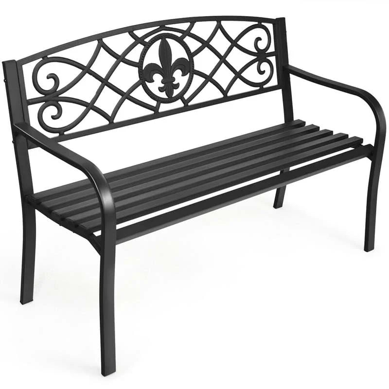 50.5in Black Steel Outdoor Patio Garden Bench - 500lbs Capacity