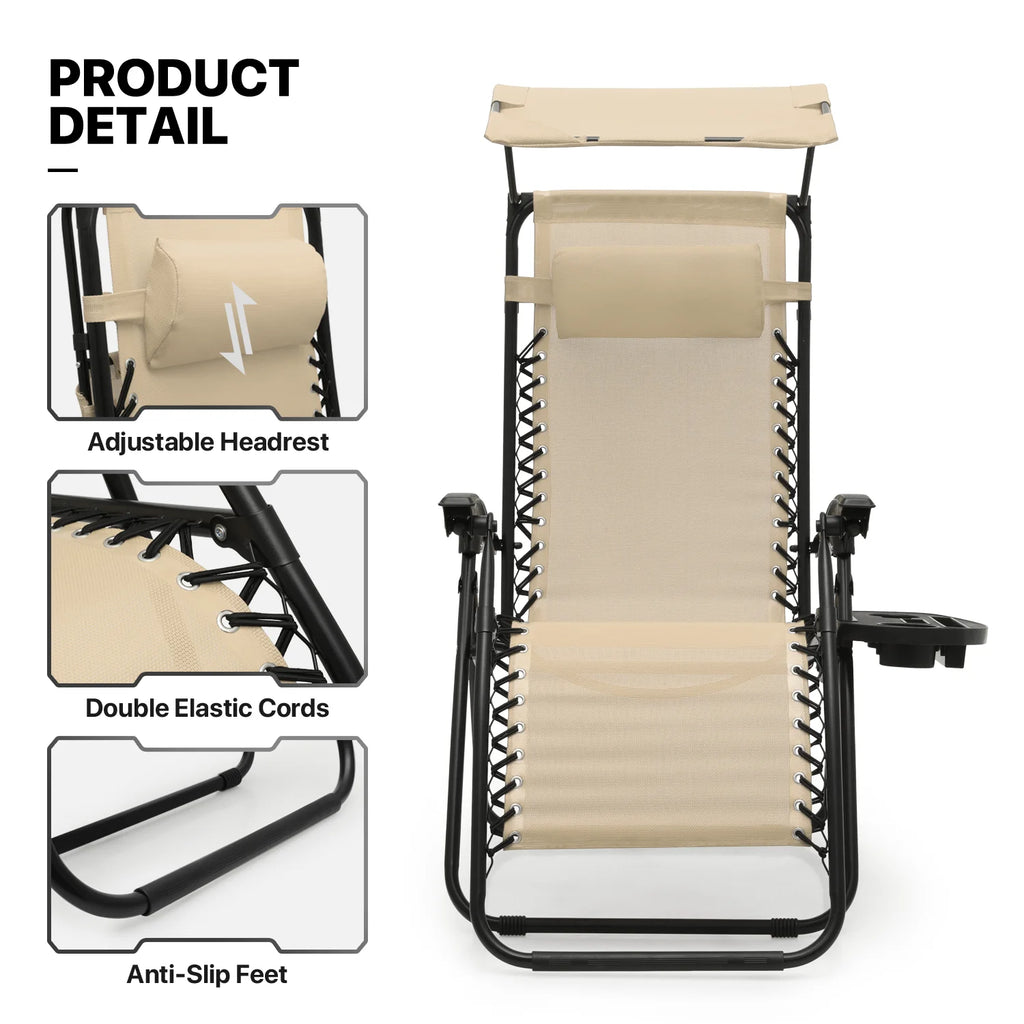 MoNiBloom Zero Gravity Reclining Chairs Set Of 2 With Canopy Shade And Headrest, Black - 330 lbs