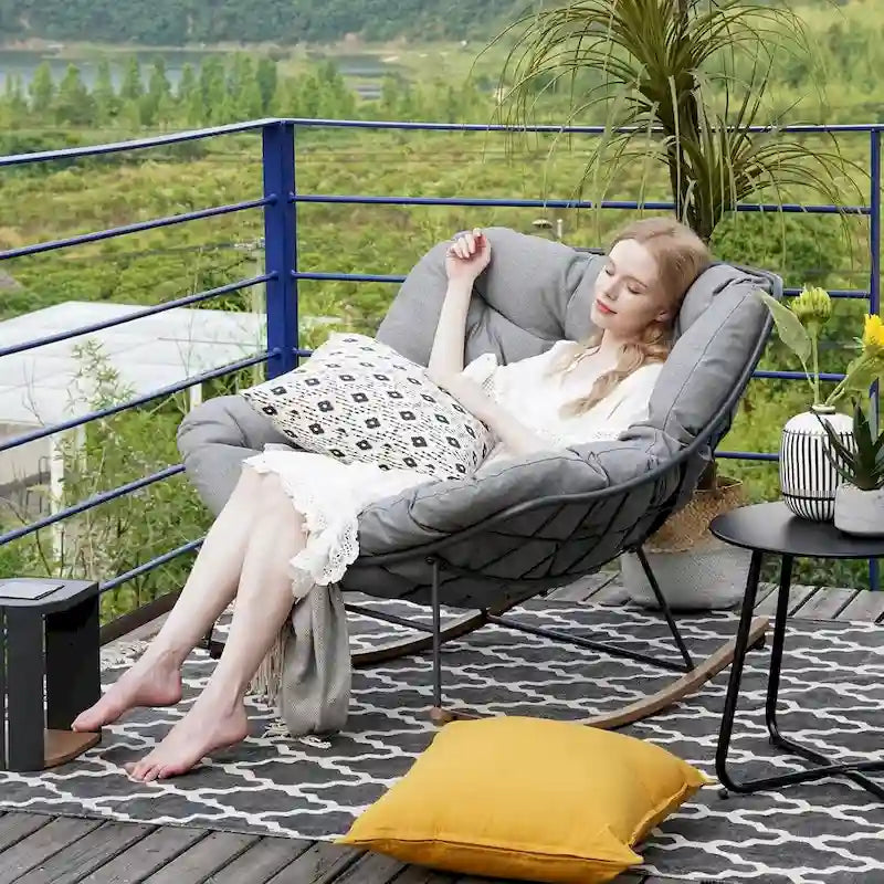 Indoor Outdoor Egg Freestyle Patio Rocking Chair With Cushion