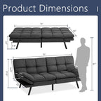 Memory Foam Futon Sofa Bed With Adjustable Armrests And Backrest - Gray