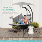 Best Choice Products Outdoor Hanging Steel Chaise Lounge Chair With Canopy, Charcoal Gray - SKY5871