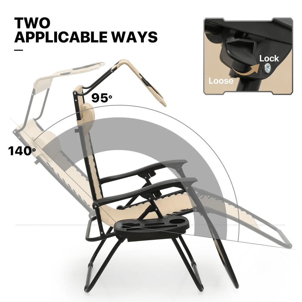 MoNiBloom Zero Gravity Reclining Chairs Set Of 2 With Canopy Shade And Headrest, Black - 330 lbs