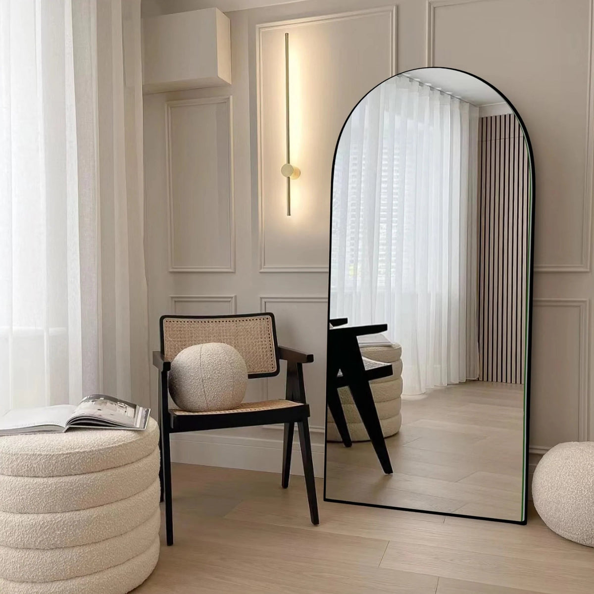 Arched Full-Length Wood Floor Mirror, Black Or Gold, 65x22/71x24/71x28/71x32