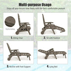 Rolling Folding Plastic Pool Lounge Chair With Armrests, 5 Position - Patio Deck Beach Chair
