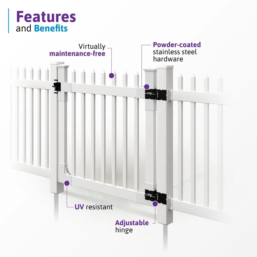 WamBam White Vinyl Picket Fence Panel Kit, 4ft H x 6ft W, 1 Panel + 1 Post - BL19101
