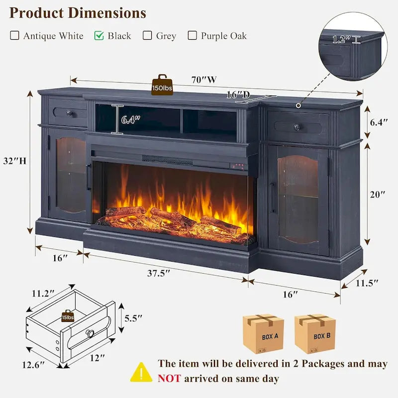 Farmhouse Electric Fireplace TV Stand For TVs Up To 80 Inches - 70W x 16D x 32H