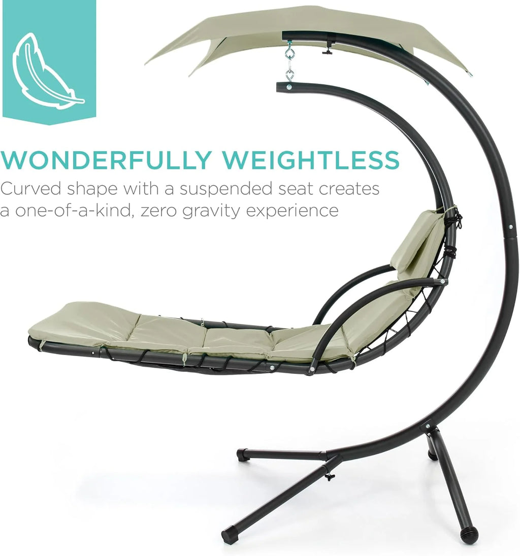 Best Choice Products Outdoor Hanging Steel Chaise Lounge Chair With Canopy, Charcoal Gray - SKY5871