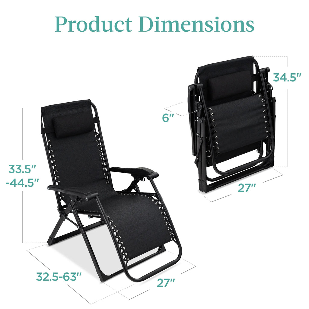 Best Choice Products Oversized Zero Gravity Folding Recliner With Removable Cushion And Side Tray - Fossil Gray