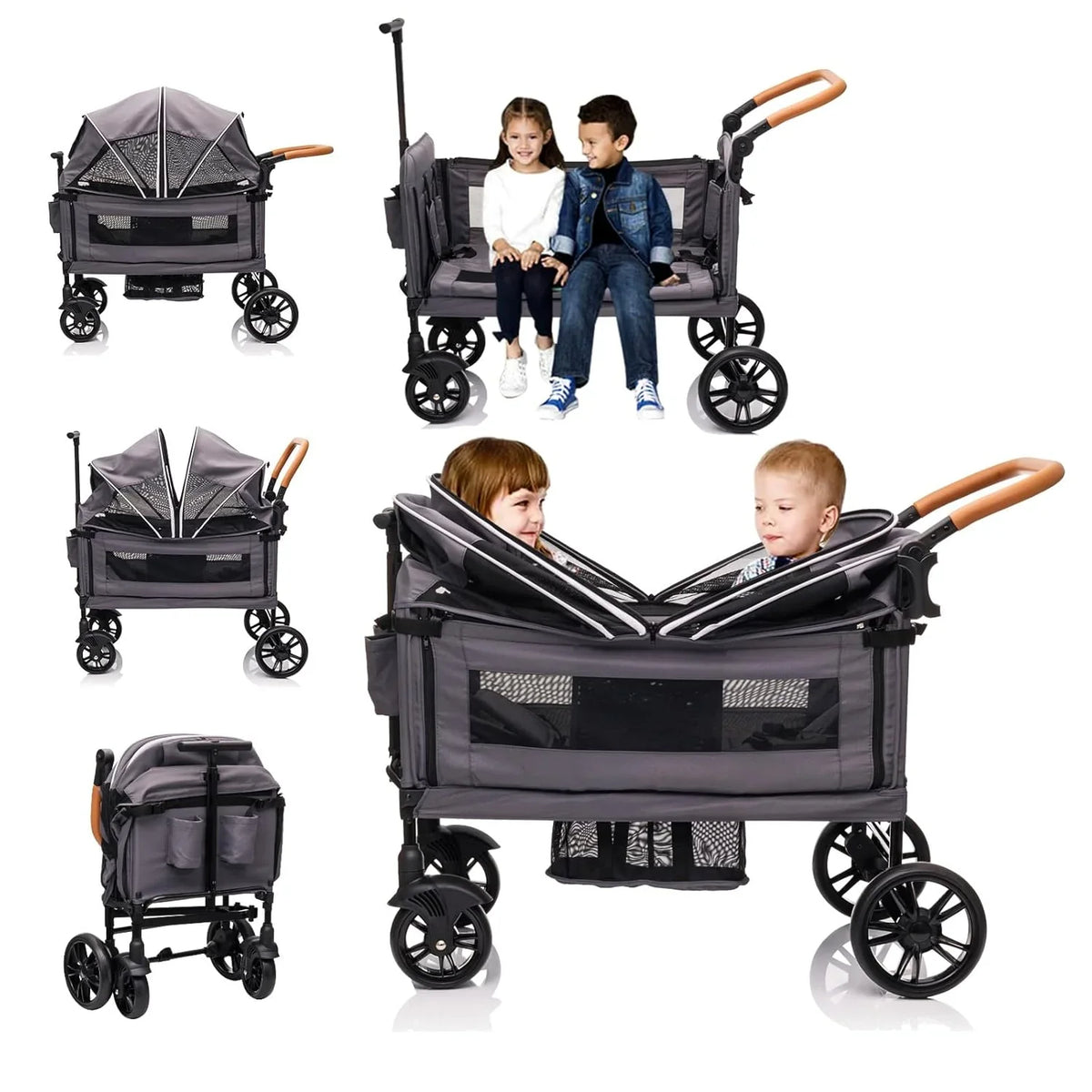 Wagon Stroller For 2 Kids And Cargo With 5-Point Harness