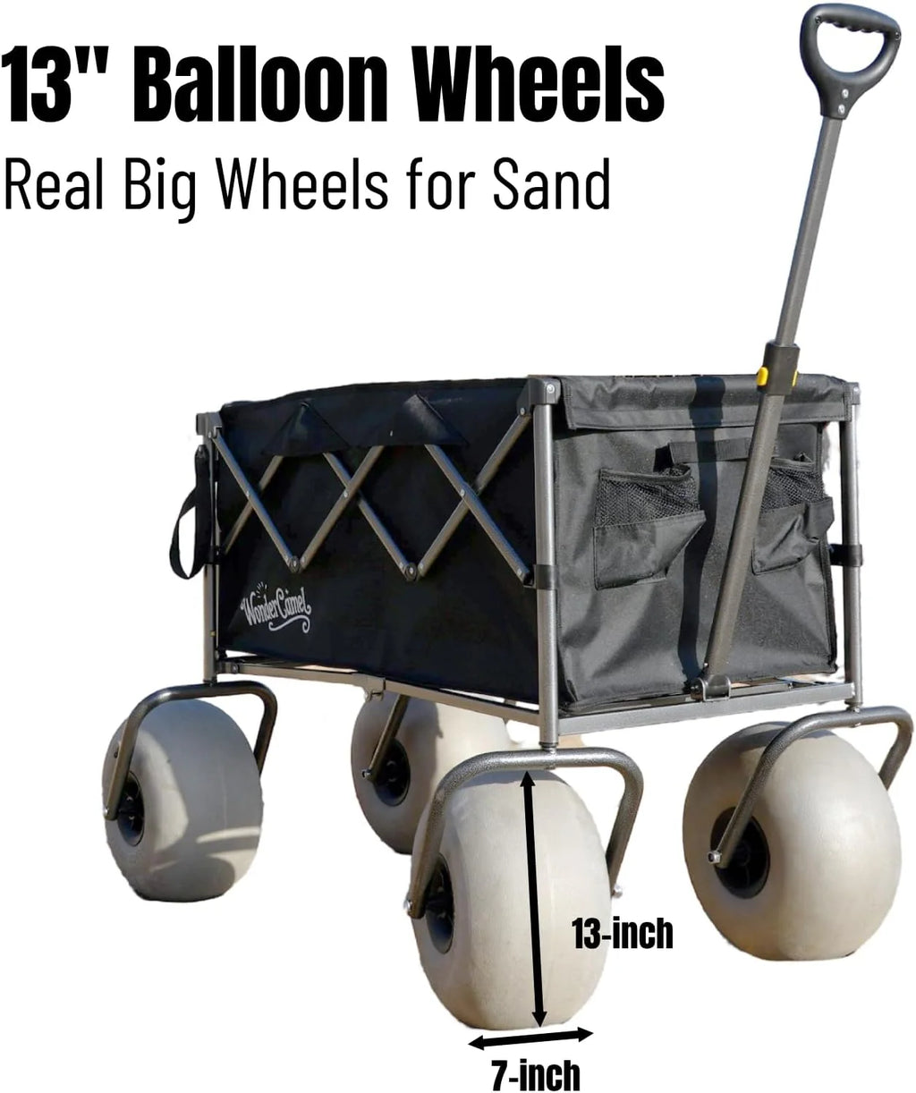 WONDERCAMEL Collapsible All-Terrain Beach Wagon With 13in Balloon Wheels, 185L, 46in D x 28.98in W x 46in H