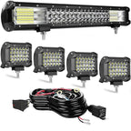 MUVKQC 20in 288W Triple Row LED Light Bar With 4 72W LED Pods And Wiring Harness - C51