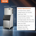 VEVOR Commercial Ice Maker 360 lbs/24h With 330.7 lbs Storage Bin