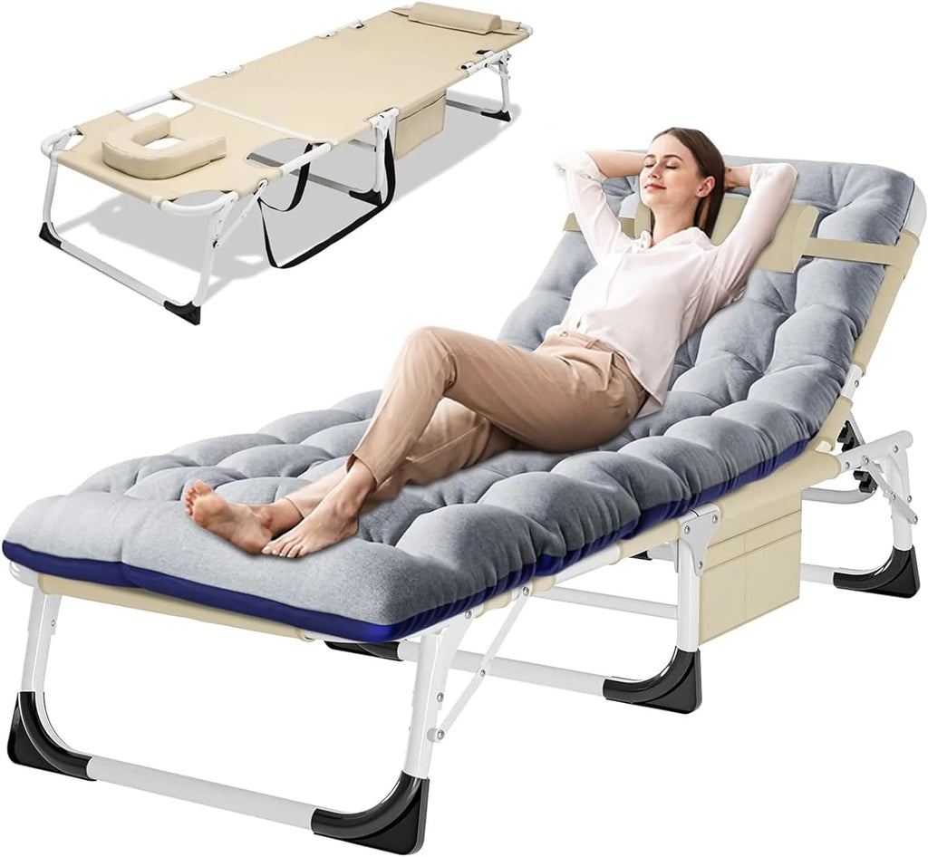Slsy 5-Position Adjustable Folding Lounge Chair And Cot - 75.2" x 25.6" x 11.8"