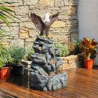 FountJoy Bald Eagle Outdoor Fountain With Tiered Cascading Rock Water Feature, 38.58 in Tall