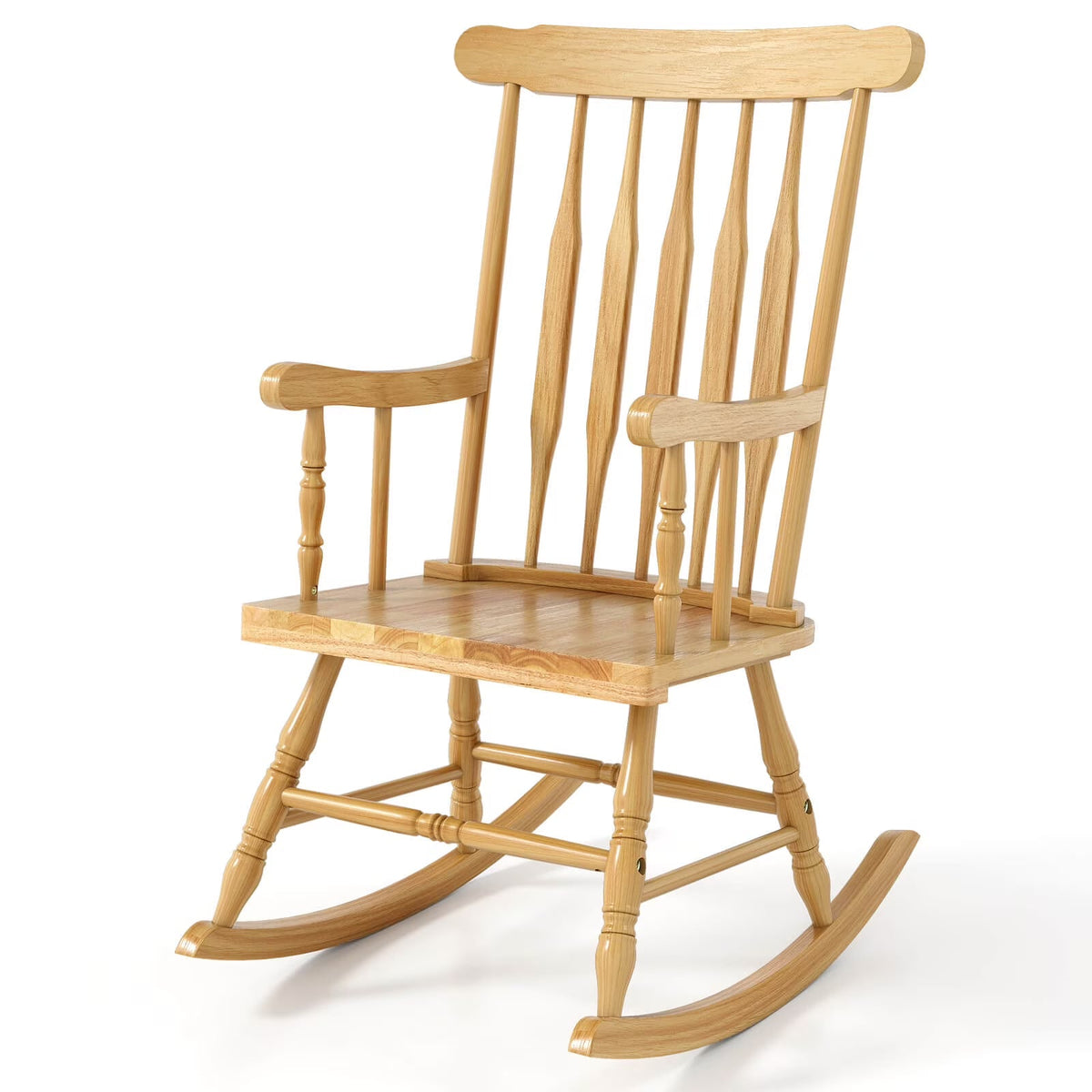 Costway Rubber Wood Rocking Chair, White, 22 x 32 x 44 in, 300 lbs