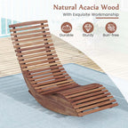 Acacia Wood Outdoor Patio Rocking Chair With Widened Slatted Seat And High Back
