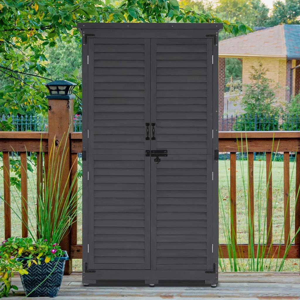 MCombo Tall Garden Wood Storage Shed, Brown - 1.52 x 2.85 ft